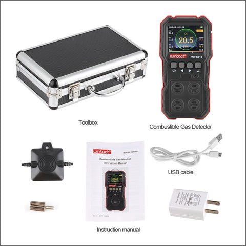 WINTACT WT8811 Compoud Gas Monitor LCD Display Rechargeable Multifunction 4 in1 Combustible O2 H2S CO Gas Sensor Sound-light Vibration Alarm