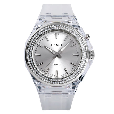 SkMEI 1553 Women LED Color Light Transparent Waterproof Watch Inlaid With Water Drill