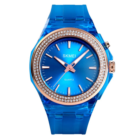 SkMEI 1553 Women LED Color Light Transparent Waterproof Watch Inlaid With Water Drill