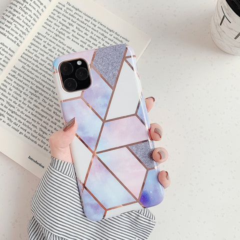 For iPhone 11 Plating Colorful Geometric Pattern Mosaic Marble TPU Mobile Phone Case, For iPhone 11
