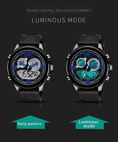 SANDA 793 large Dial Tide Watch Student Fashion Trend Multi Function Double Glow Waterproof Electronic Watch