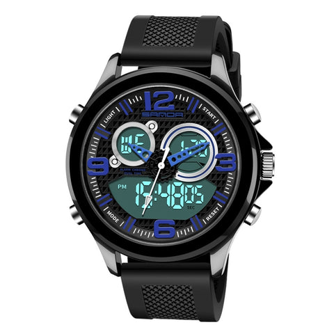 SANDA 793 large Dial Tide Watch Student Fashion Trend Multi Function Double Glow Waterproof Electronic Watch