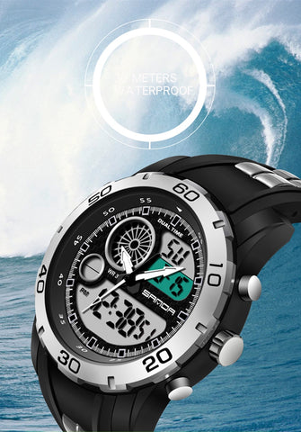 SANDA New Waterproof Luminous Plastic Multi Functional Watch Men Outdoor Sports LED Electronic Watch