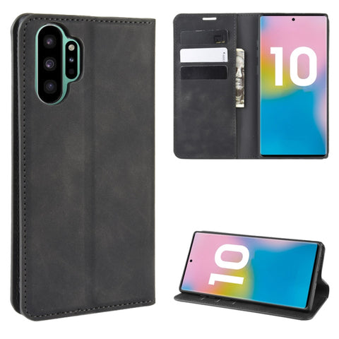 For Galaxy Note10+   Retro-skin Business Magnetic Suction Leather Case with Holder & Card Slots & Wallet, For Galaxy Note10+
