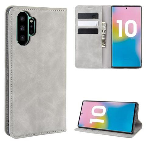 For Galaxy Note10+   Retro-skin Business Magnetic Suction Leather Case with Holder & Card Slots & Wallet, For Galaxy Note10+