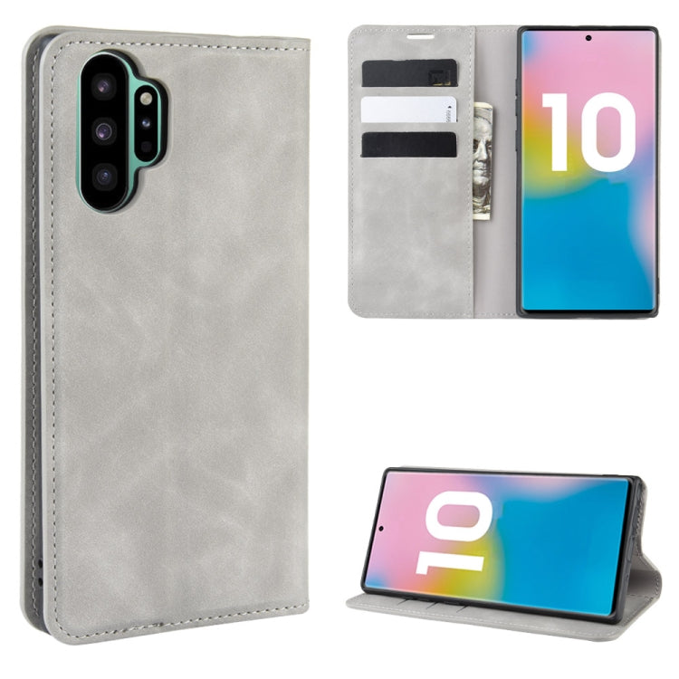 For Galaxy Note10+   Retro-skin Business Magnetic Suction Leather Case with Holder & Card Slots & Wallet, For Galaxy Note10+