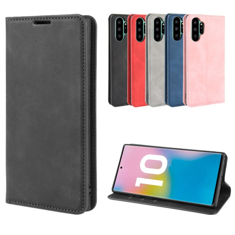 For Galaxy Note10+   Retro-skin Business Magnetic Suction Leather Case with Holder & Card Slots & Wallet, For Galaxy Note10+
