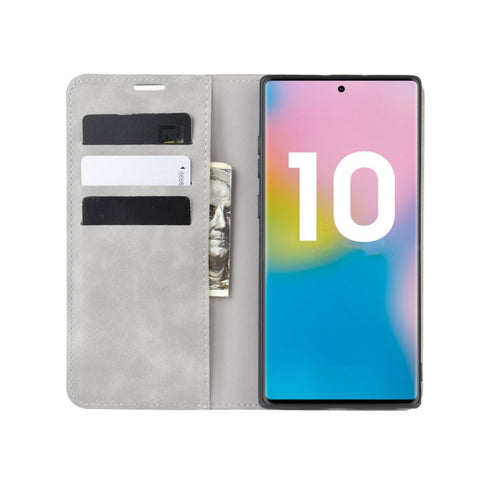 For Galaxy Note10+   Retro-skin Business Magnetic Suction Leather Case with Holder & Card Slots & Wallet, For Galaxy Note10+