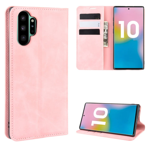 For Galaxy Note10+   Retro-skin Business Magnetic Suction Leather Case with Holder & Card Slots & Wallet, For Galaxy Note10+