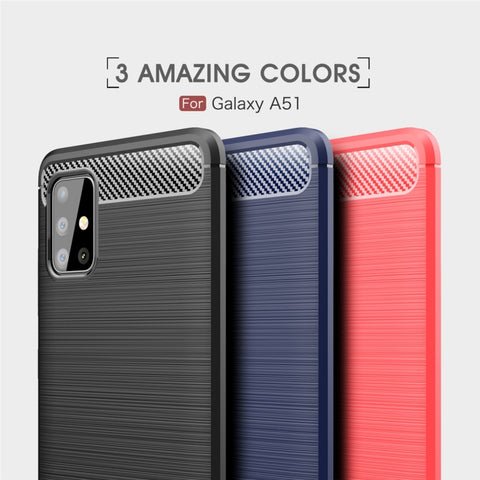 For Galaxy A51 Brushed Texture Carbon Fiber TPU Case