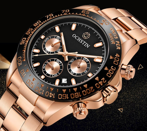 OCHSTIN Augusten 6103B Multi Function Quartz Watch Sports luminous Waterproof Watch Calendar Steel Band Men  Watch