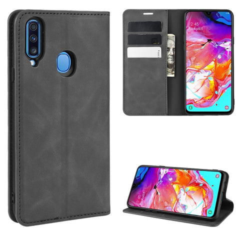 For Galaxy A20s Retro-skin Business Magnetic Suction Leather Case with Holder & Card Slots & Wallet, For Galaxy A20s