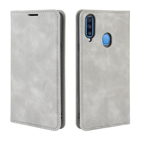 For Galaxy A20s Retro-skin Business Magnetic Suction Leather Case with Holder & Card Slots & Wallet, For Galaxy A20s
