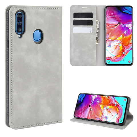 For Galaxy A20s Retro-skin Business Magnetic Suction Leather Case with Holder & Card Slots & Wallet, For Galaxy A20s