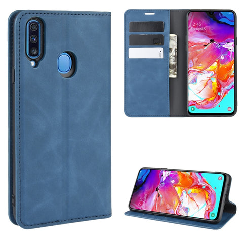 For Galaxy A20s Retro-skin Business Magnetic Suction Leather Case with Holder & Card Slots & Wallet, For Galaxy A20s
