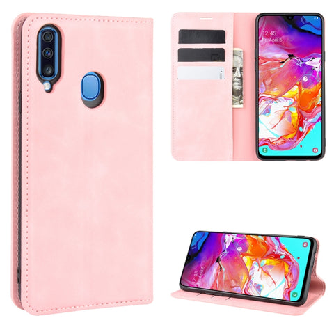For Galaxy A20s Retro-skin Business Magnetic Suction Leather Case with Holder & Card Slots & Wallet, For Galaxy A20s