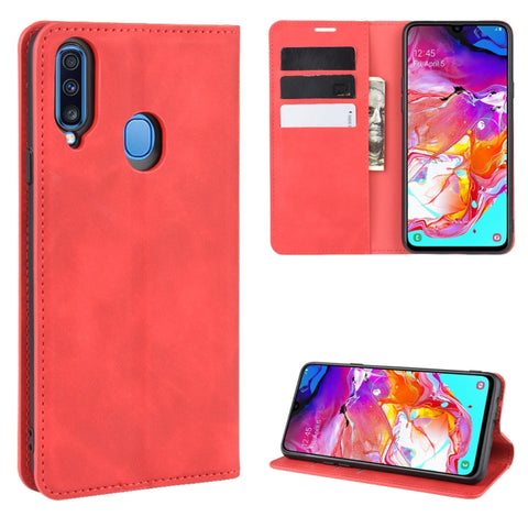 For Galaxy A20s Retro-skin Business Magnetic Suction Leather Case with Holder & Card Slots & Wallet, For Galaxy A20s