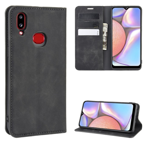 For Galaxy A10s Retro-skin Business Magnetic Suction Leather Case with Holder & Card Slots & Wallet, For Galaxy A10s