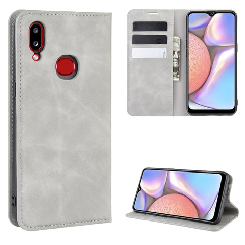 For Galaxy A10s Retro-skin Business Magnetic Suction Leather Case with Holder & Card Slots & Wallet, For Galaxy A10s