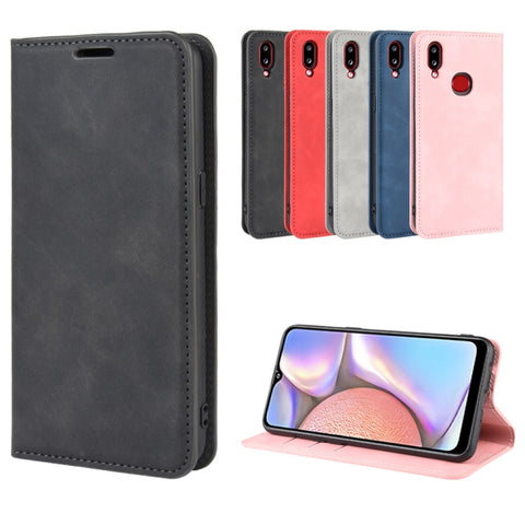For Galaxy A10s Retro-skin Business Magnetic Suction Leather Case with Holder & Card Slots & Wallet, For Galaxy A10s