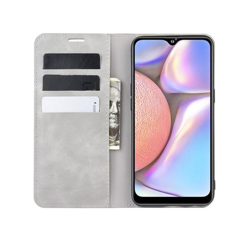 For Galaxy A10s Retro-skin Business Magnetic Suction Leather Case with Holder & Card Slots & Wallet, For Galaxy A10s