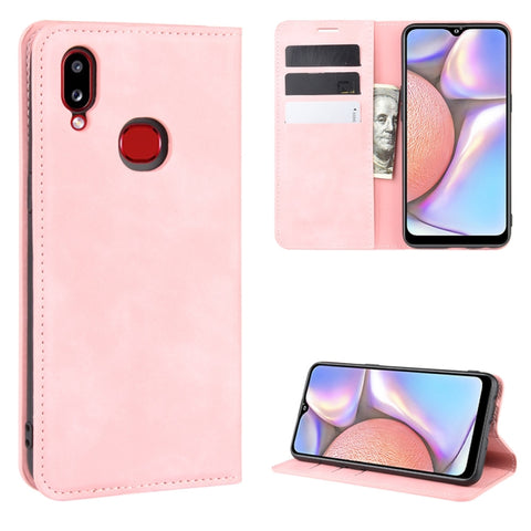 For Galaxy A10s Retro-skin Business Magnetic Suction Leather Case with Holder & Card Slots & Wallet, For Galaxy A10s