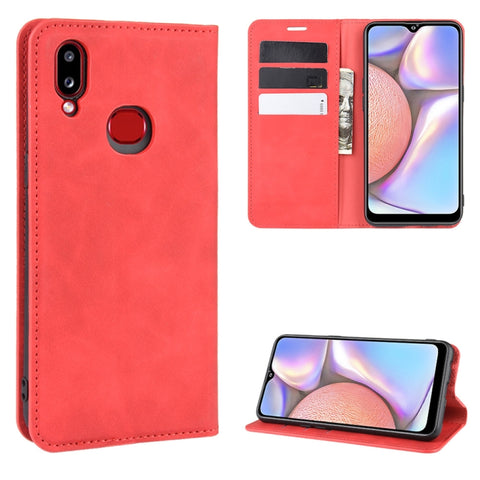 For Galaxy A10s Retro-skin Business Magnetic Suction Leather Case with Holder & Card Slots & Wallet, For Galaxy A10s