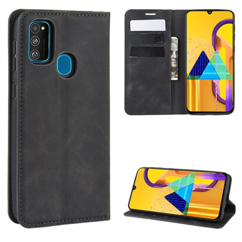 For Galaxy M30s Retro-skin Business Magnetic Suction Leather Case with Holder & Card Slots & Wallet, For Galaxy M30s
