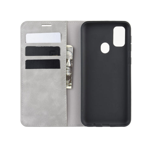 For Galaxy M30s Retro-skin Business Magnetic Suction Leather Case with Holder & Card Slots & Wallet, For Galaxy M30s
