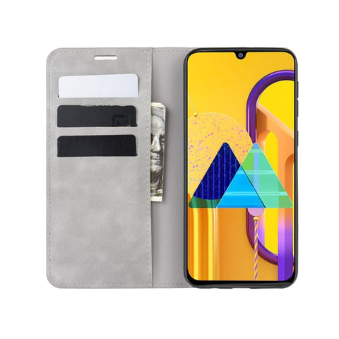 For Galaxy M30s Retro-skin Business Magnetic Suction Leather Case with Holder & Card Slots & Wallet, For Galaxy M30s
