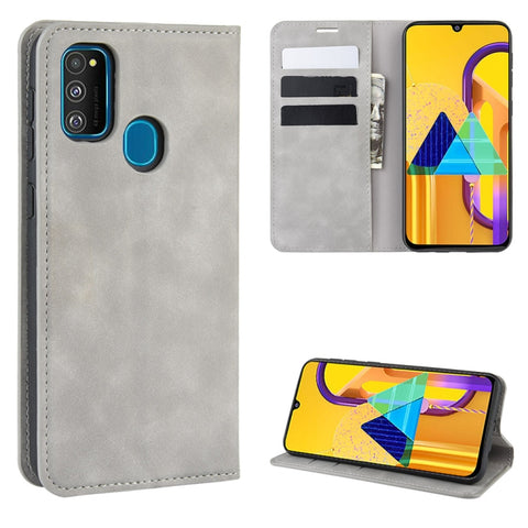 For Galaxy M30s Retro-skin Business Magnetic Suction Leather Case with Holder & Card Slots & Wallet, For Galaxy M30s
