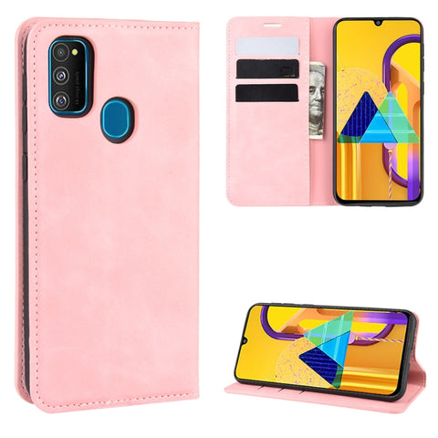 For Galaxy M30s Retro-skin Business Magnetic Suction Leather Case with Holder & Card Slots & Wallet, For Galaxy M30s