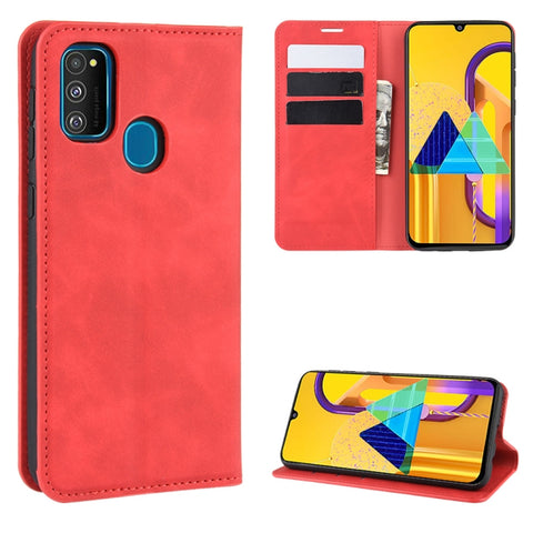For Galaxy M30s Retro-skin Business Magnetic Suction Leather Case with Holder & Card Slots & Wallet, For Galaxy M30s