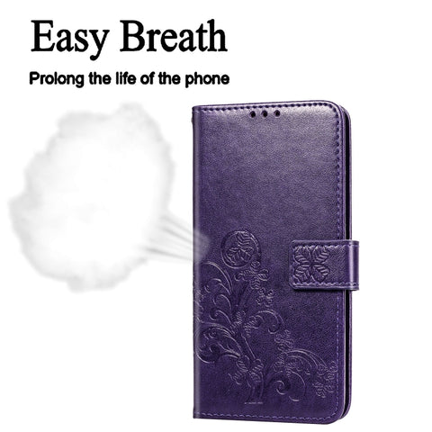 Lucky Clover Pressed Flowers Pattern Leather Case with Holder & Card Slots & Wallet & Hand Strap, For Galaxy A21, For Galaxy A01, For Nokia 2.3