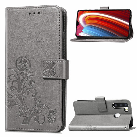 Lucky Clover Pressed Flowers Pattern Leather Case with Holder & Card Slots & Wallet & Hand Strap, For Galaxy A21, For Galaxy A01, For Nokia 2.3