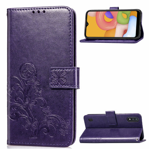 Lucky Clover Pressed Flowers Pattern Leather Case with Holder & Card Slots & Wallet & Hand Strap, For Galaxy A21, For Galaxy A01, For Nokia 2.3