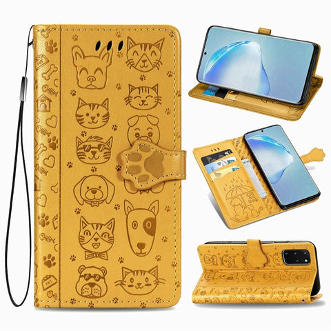 For Galaxy S20 Plus Cute Cat and Dog Embossed Horizontal Flip Leather Case with Bracket / Card Slot / Wallet / Lanyard, For Galaxy S20+, For Samsung Galaxy S20+