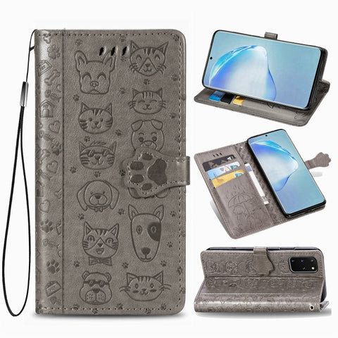For Galaxy S20 Plus Cute Cat and Dog Embossed Horizontal Flip Leather Case with Bracket / Card Slot / Wallet / Lanyard, For Galaxy S20+, For Samsung Galaxy S20+