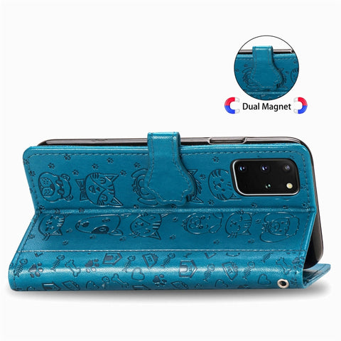 For Galaxy S20 Plus Cute Cat and Dog Embossed Horizontal Flip Leather Case with Bracket / Card Slot / Wallet / Lanyard, For Galaxy S20+, For Samsung Galaxy S20+