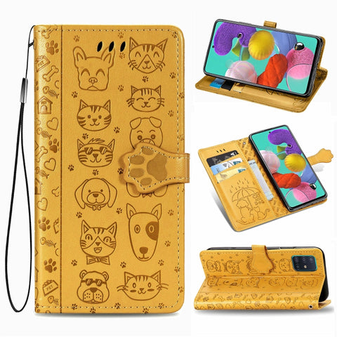 For Galaxy A71 Cute Cat and Dog Embossed Horizontal Flip Leather Case with Bracket / Card Slot / Wallet / Lanyard, For Galaxy A71