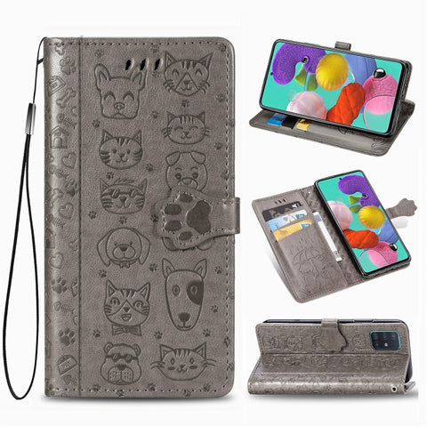 For Galaxy A71 Cute Cat and Dog Embossed Horizontal Flip Leather Case with Bracket / Card Slot / Wallet / Lanyard, For Galaxy A71