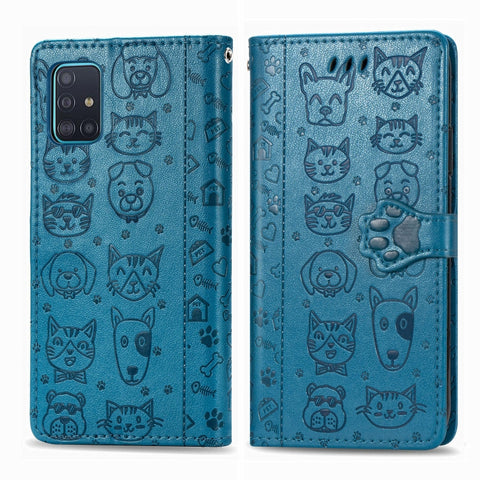 For Galaxy A71 Cute Cat and Dog Embossed Horizontal Flip Leather Case with Bracket / Card Slot / Wallet / Lanyard, For Galaxy A71