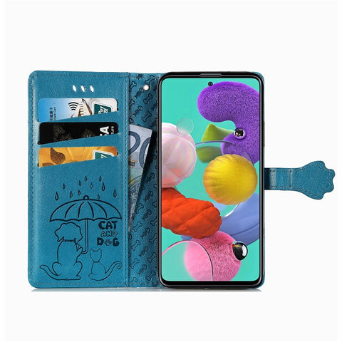 For Galaxy A71 Cute Cat and Dog Embossed Horizontal Flip Leather Case with Bracket / Card Slot / Wallet / Lanyard, For Galaxy A71