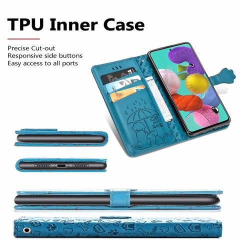 For Galaxy A71 Cute Cat and Dog Embossed Horizontal Flip Leather Case with Bracket / Card Slot / Wallet / Lanyard, For Galaxy A71