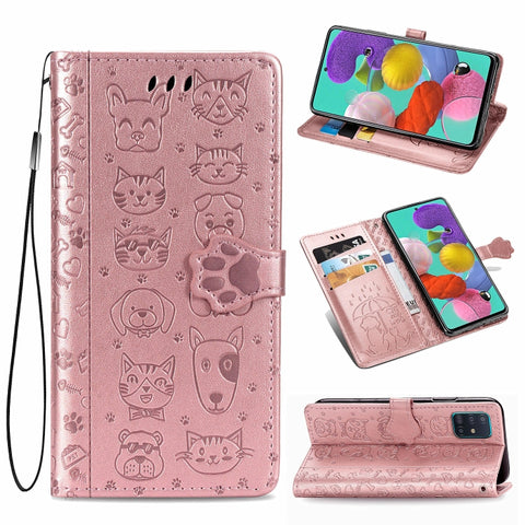 For Galaxy A71 Cute Cat and Dog Embossed Horizontal Flip Leather Case with Bracket / Card Slot / Wallet / Lanyard, For Galaxy A71