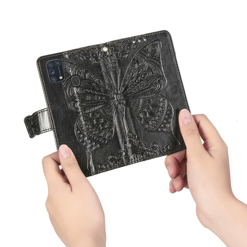 For Galaxy M31 Butterfly Love Flower Embossed Horizontal Flip Leather Case with Bracket / Card Slot / Wallet / Lanyard, For Galaxy M31