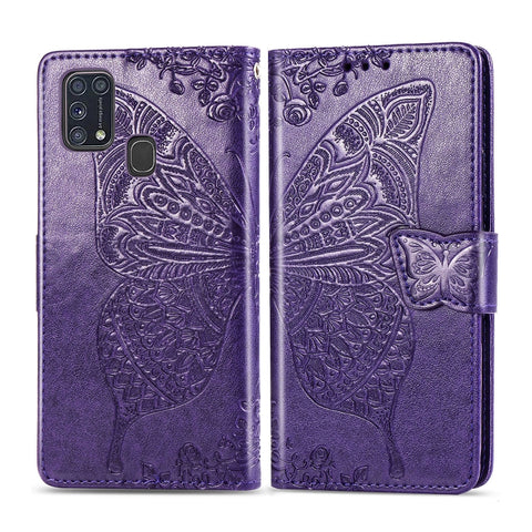 For Galaxy M31 Butterfly Love Flower Embossed Horizontal Flip Leather Case with Bracket / Card Slot / Wallet / Lanyard, For Galaxy M31
