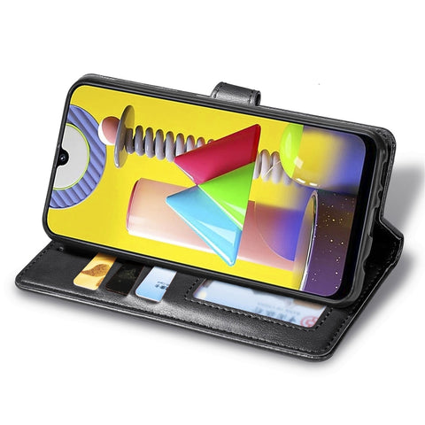 For Galaxy M31 Retro Solid Color Leather Buckle Phone Case with Lanyard & Photo Frame & Card Slot & Wallet & Stand Function, For Galaxy M31