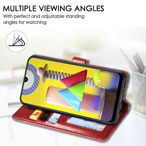 For Galaxy M31 Retro Solid Color Leather Buckle Phone Case with Lanyard & Photo Frame & Card Slot & Wallet & Stand Function, For Galaxy M31