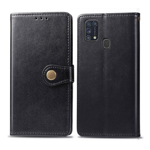 For Galaxy M31 Retro Solid Color Leather Buckle Phone Case with Lanyard & Photo Frame & Card Slot & Wallet & Stand Function, For Galaxy M31